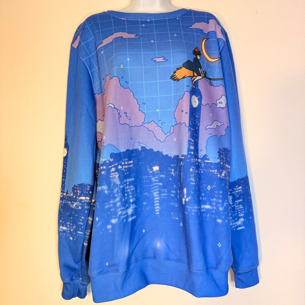 Vapor95 SeerLight Kiki-Inspired Cityscape Sweatshirt Size 2X Blue Vaporwave